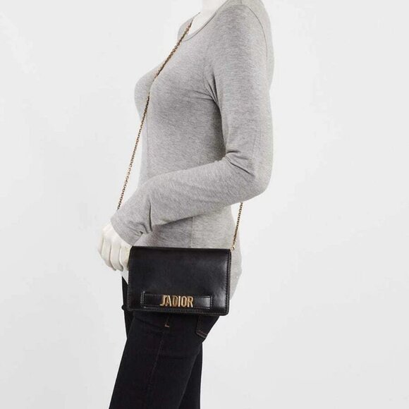 Christian Dior Black Calfskin Leather J'ADIOR Wallet on Chain Clutch Bag - Picture 2 of 12